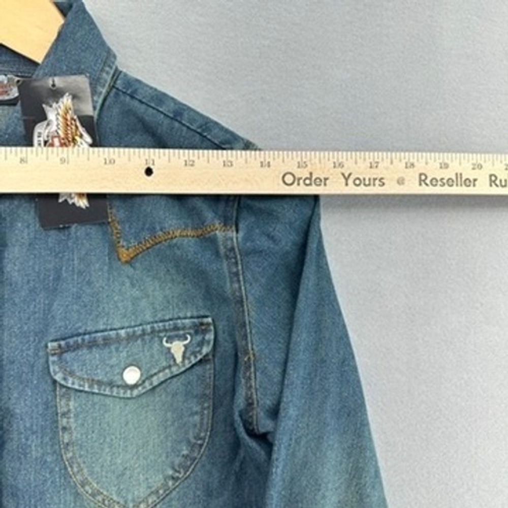 VTG Y2K Harley-Davidson Western Pearl Snap Denim Shirt Blue Embroidered XS (XXS) - Picture 4 of 8